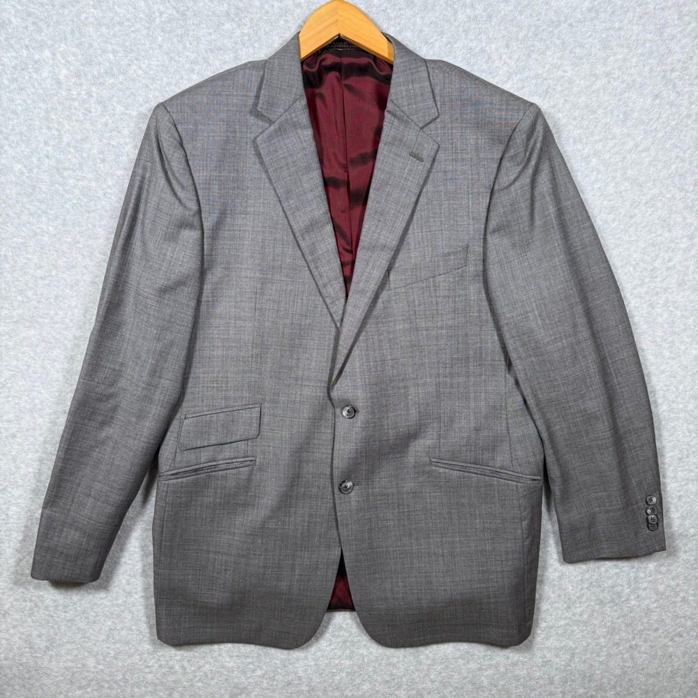 Jos A Bank Reserve 44L Blazer Gray 100% Wool Tollegno 1900 Italian Fabric Blazer
